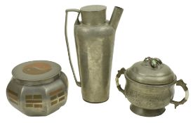 THREE EARLY 20TH CENTURY CHINESE PEWTER PIECES INCLUDING A FOOD