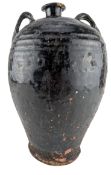 MING DYNASTY BLACK GLAZED TWIN HANDLED WATER /WINE JUG