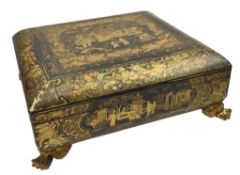 19TH CENTURY CHINESE EXPORT BLACK AND GILT LACQUER GAMES BOX
