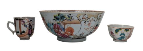 QING DYNASTY CANTON FAMILLE ROSE PORCELAIN FIGURINE BOWL 清 十八世纪出口外销盌