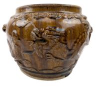 QING BROWN GLAZED STONEWARE POTTERY JAR 清 黄釉龙纹罐