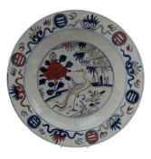 CHINESE WUCAI CRANE & PEONY PORCELAIN CHARGER 万历款五彩大盘