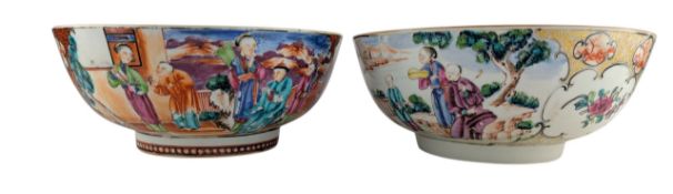 TWO 18TH CENTURY QING DYNASTY EXPORT PORCELAIN PUNCH BOWLS 18世纪出口潘翠盌两个