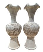 PAIR OF CIZHOU INCISED FOLIATE RIM STONEWARE VASES, HUAKOUPING 磁州花口瓶