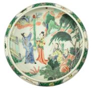 QING DYNASTY FAMILLE VERTE PORCELAIN BRUSH WASHER 清 五彩人物笔洗