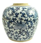 QING QIANLONG BLUE AND WHITE 'PEONY' GINGER JAR 清 乾隆缠枝莲纹罐