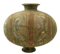 LARGE HAN DYNASTY PAINTED DARK GREY POTTERY COCOON JAR 汉代彩陶