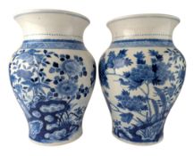 PAIR OF QING DYNASTY BLUE & WHITE VASES 清 青花山水花鸟瓶一对