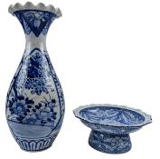 20TH CENTURY JAPANESE MEIJI PERIOD ARITA BLUE & WHITE VASE & A STEM DISH