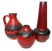 WEST GERMAN POTTERY - THREE 1960S FAT LAVA VASES