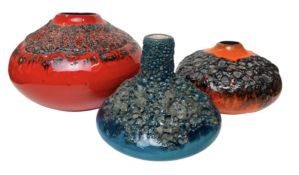 WEST GERMAN POTTERY - THREE 1960S FAT LAVA VASES