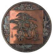 JAPANESE COPPER RELIEF FIGURINE CHARGER 日本明治世纪铜盘