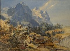 LATE 19TH CENTURY CONTINENTAL WATERCOLOUR ON PAPER ALPS PAINTING