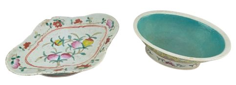 TWO QING/REPUBLIC PERIOD FAMILLE ROSE DISHES 清末民初国粉彩贡碟一组