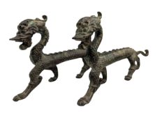 PAIR OF 20TH CENTURY CHINESE BRONZE SCULPTURES OF DRAGONS