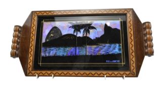 VINTAGE ART DECO BUTTERFLY WING RIO DE JANEIRO INLAID BREAKFAST TRAY
