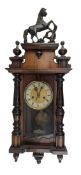20TH CENTURY MAHOGANY CASED WALL CLOCK WITH CARVED HORSE