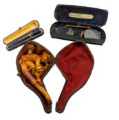 CASED VICTORIAN MEERSCHAUM WITH AMBER STEM PIPE & READING GLASSES