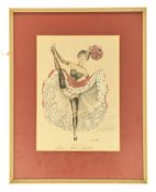 JANICOTTE (FRENCH 20TH CENTURY) - GOUACHE ON PAPER STUDY OF A CANACN DANCER