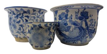 TWO 2OTH CENTURY CHINESE BLUE & WHITE PORCELAIN PLANTERS