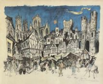 WILLIAM PAPAS - THE CITY OF YORK, 1971 - LITHOGRAPHIC PRINT ON WOVEN