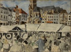 ANTHONY FANNEN - ROERMOND MARKET, 1981 - WATERCOLOUR