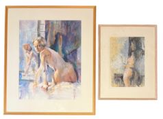 MICHAEL COOTE (CONTEMPORARY) - TWO WATERCOLOUR & WASH ON PAPER NUDE PAINTINGS