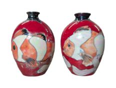 LISE B. MOORCROFT - PAIR OF 2000 CLOWN FISH PATTERN LUSTRE VASES