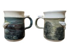 BOSCASTLE POTTERY, CORNWALL - TWO MOUSE MUGS MOCHAWARE STYLE, 2015