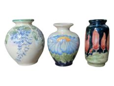 LISE B. MOORCROFT X MOORLAND CERAMICS - THREE DAISY & WISTERIA, AND TREES PATTERN VASES