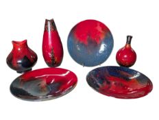 ROYAL DOULTON FLAMBE - CENTENARY & VEINED CERAMIC VASES & PLATES