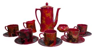 CROWN DUCAL POTTERY - SPECTRIA FLAMBE FIVE PEOPLE COFFEE SET