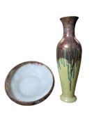 A. J. WILKINSON'S TIBETAN DESIGNED POSSIBLY BY CLARICE CLIFF - WISTERIA LUSTRE CERAMIC VASE & BOWL