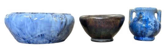 20TH CENTURY STUDIO ART POTTERY - THREE CRYSTALLINE & LUSTRE GLAZE VASES