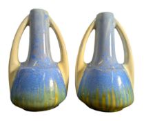 MANNER OF PIERREFONDS, FRANCE - PAIR OF ART NOUVEAU TWIN-HANDLED CRYSTALLINE VASES