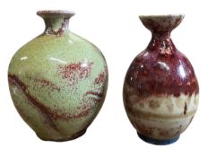 TWO CONTINENTAL FLAMBE GLAZE POTTERY VASES