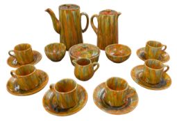C H BRANNAM, BARUM, BARNSTAPLE - SIX PEOPLE GLAZED POTTERY COFFEE SET