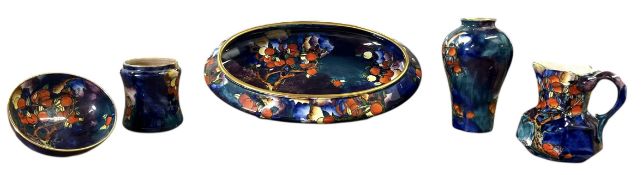 MOLLY HANDCOCK CORONAWARE POTTERY - FIVE HAND-PAINTED CERAMIC CHERRY-RIPE PIECES