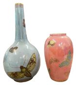 CARLTON WARE LUSTRE - TWO BUTTERFLY PATTERN CERAMIC VASES