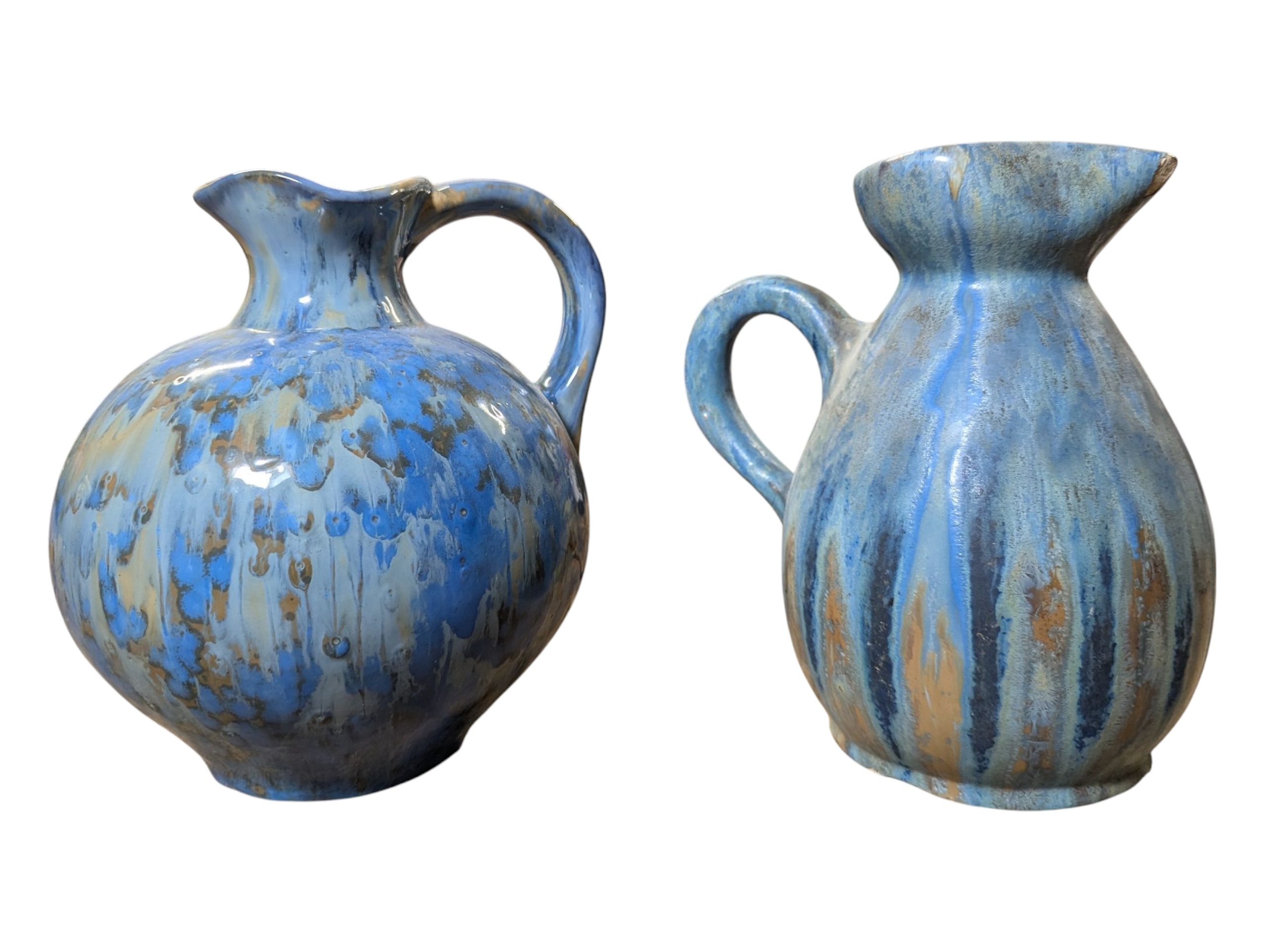 PIERREFONDS, FRANCE - TWO MOTTLED CRYSTALLINE GLAZE HANDLED JUGS - Image 3 of 5