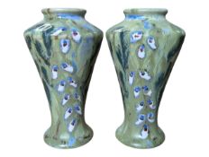 COBRIDGE STONEWARE POTTERY - 2004 PAIR OF PUSSYWILLOW VASES BY ANITA HARRIS