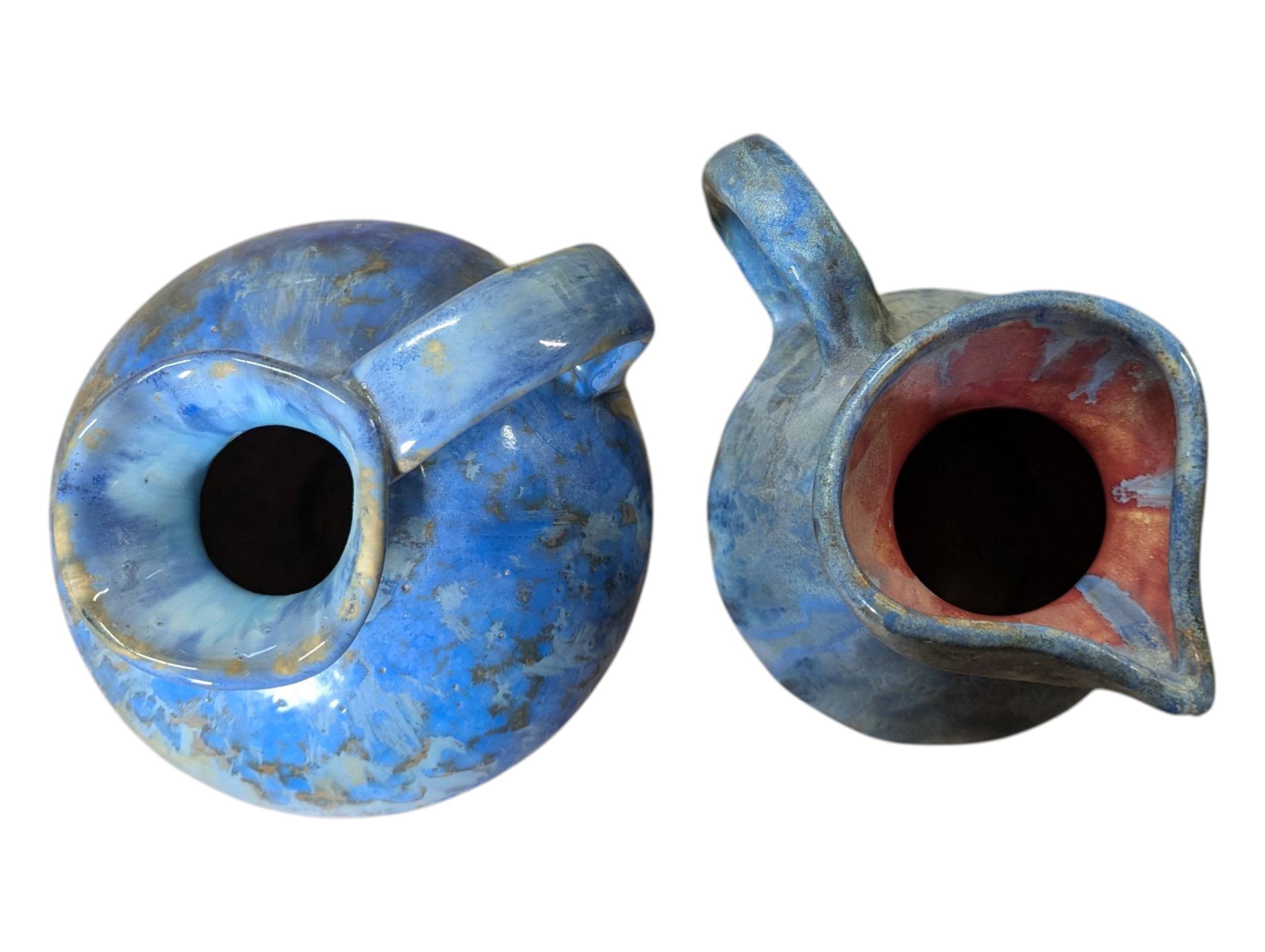 PIERREFONDS, FRANCE - TWO MOTTLED CRYSTALLINE GLAZE HANDLED JUGS - Image 2 of 5