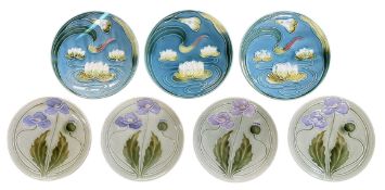 ART NOUVEAU CONTINENTAL POTTERY - SEVEN VILLEROY & BOCH AND ZELL TUBE-LINED PLATES