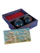 VINTAGE 20TH CENTURY PAIR OF BOXED STONE MARBLE HEALTHY BALLS