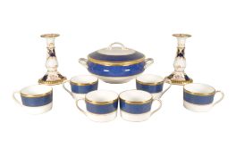 COALPORT - 20TH CENTURY BONE CHINA COFFEE CUPS, TUREEN AND CANDLESTICK HOLDERS