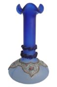 VINTAGE BEJEWELLED BLUE GLASS VASE