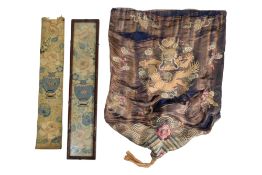 THREE 19TH CENTURY CHINESE EMBROIDERED SILK WALL HANGINGS