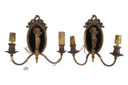 TWO LATE 19TH / EARLY 20TH CENTURY FRENCH BRASS CHERUB WALL SCONCES