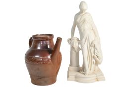 VICTORIAN 19TH CENTURY STONEWARE JUG AND A PARIAN WARE SCULPTURE