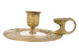 19TH CENTURY FRENCH BRASS & MOTHER OF PEARL CANDLESTICK HOLDER